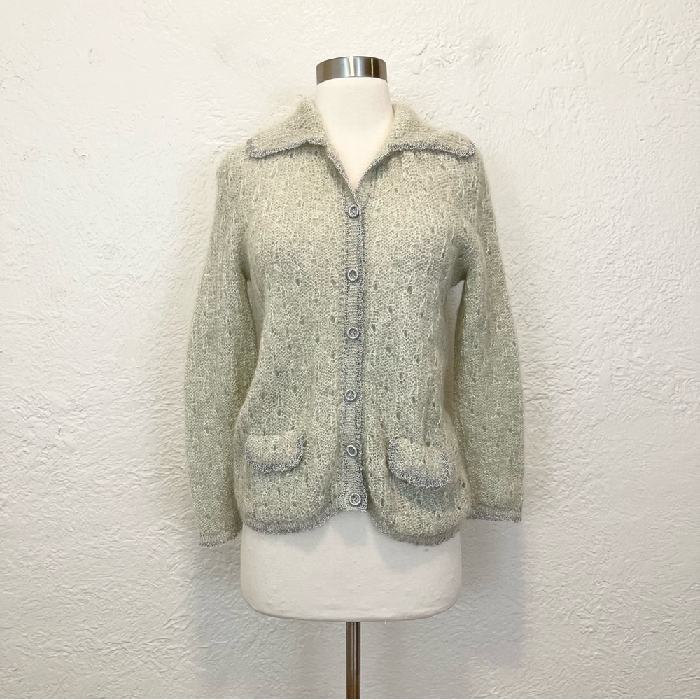 Vintage Cardigan Sweater Whimsigoth Beige Goth Grunge Fairy Ghostly Green M